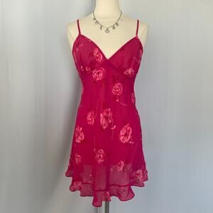 Y2K Avon Chemise Medium Pink Floral Babydoll Slip Dress Sheer Lingerie Fairy Vtg